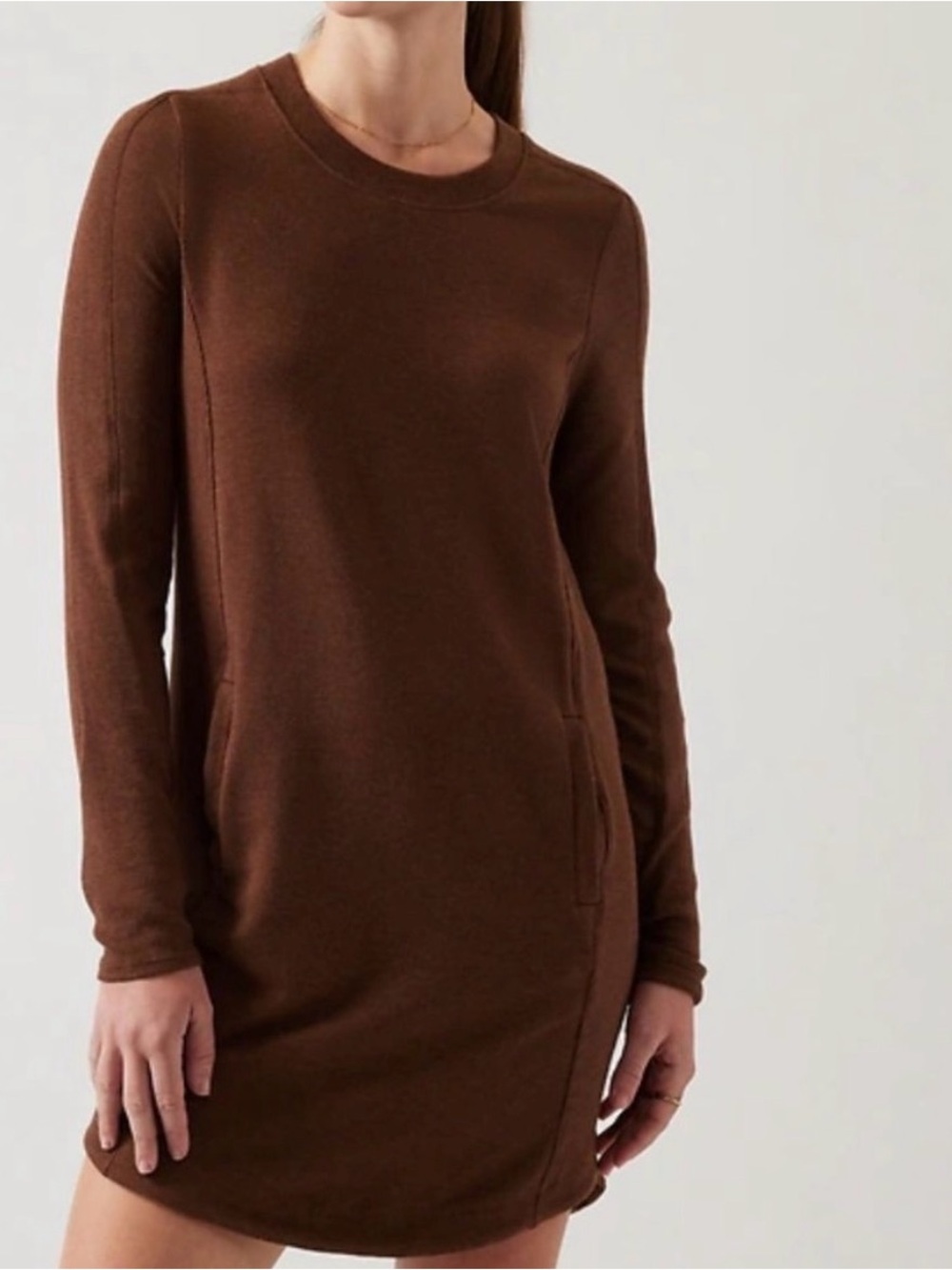 Athleta Balance Sweater Dress Soft Cozy Pockets Brown Women’s Size Small